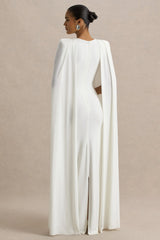 Mimi White Slashed Neck Maxi Dress With Cape Sleeve Detail