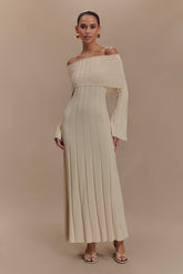 Alonza Long Sleeve Knit Midi Dress Cream