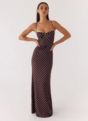 Vamonos Maxi Dress Chocolate Blue Dot