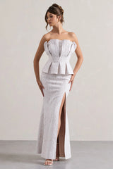 Kaleido White Lace Strapless Ruffled Split Maxi Dress