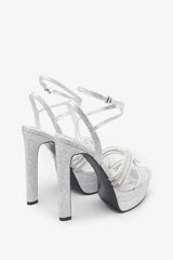 Doll Drama Silver Glitter Diamante Strappy Platform Heels