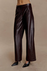Henry Croc Faux Leather Straight Leg Pants Dark Chocolate