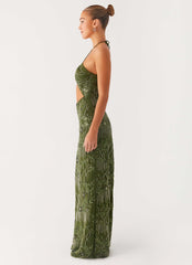 Phoenicia Beaded Maxi Dress Khaki