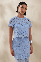 Ina Powder Blue Lace Crew Neck Crop Top