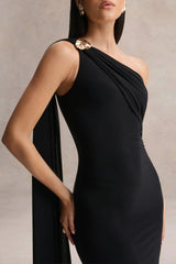 Mandy Black Asymmetric Neck Maxi Dress