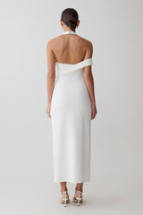 Sable Crossover Crepe Midi Dress White