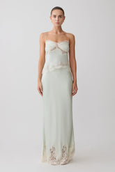 Nina Satin And Lace Maxi Skirt Sage