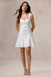 Love Yourself White Square Neck Mini Dress With Buttons