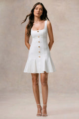 Love Yourself White Square Neck Mini Dress With Buttons