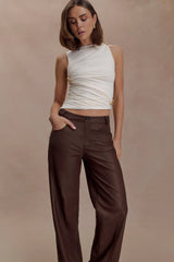 Theo Faux Leather Mid Rise Pants Dark Chocolate
