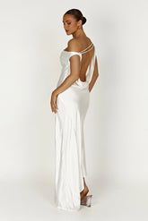 Yvette Slip Maxi Dress With Asymmetrical Hem White