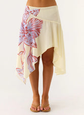 Kia Low Rise Asymmetrical Midi Skirt Purple Floral