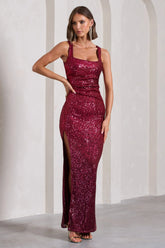 Yvonne Plum Sequin Open Back Bodycon Maxi Dress
