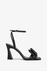 Headlines Black Ankle Strap Heeled Sandals With Diamante Bows