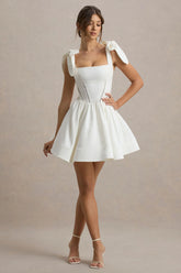 Mochi White Skater Mini Dress With Bow Straps