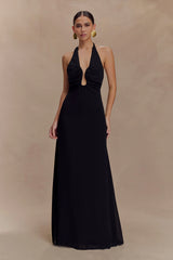 Malakhai Chiffon Halter Maxi Dress Black