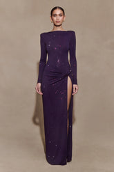 Deanna Long Sleeve Diamante Maxi Dress Purple