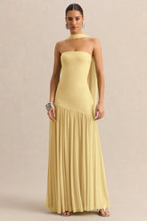 Bambi Lemon Bandeau Neck Maxi Dress With Scarf Detail