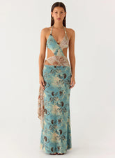Rebel Beaded Maxi Dress Aqua Blur
