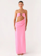 Falling Forever Strapless Beaded Maxi Dress Pink