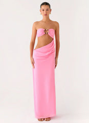 Falling Forever Strapless Beaded Maxi Dress Pink