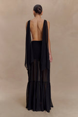 Haille Knit Chiffon Maxi Dress Black