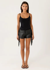 Isiah Low Rise PU Shorts Black
