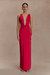 Stella Draped Slinky Maxi Dress Fuchsia Pink