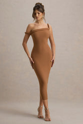Salome Brown Twisted Asymmetric Midi Dress
