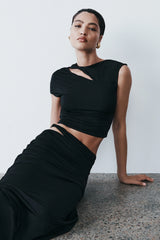 Haven Slinky Twist Midi Skirt Black