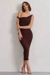 Salome Chocolate Brown Twisted Asymmetric Midi Dress