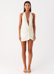 Eleanora Plunge Mini Dress Ivory