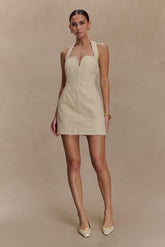 Ebony Embroidered Denim Mini Dress Cream