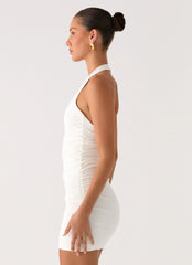 Gloves Up Halter Mini Dress White