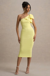 Ambretta Lemon One Shoulder Midi Dress With Bow
