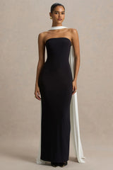 Kelilah Black And White Bandeau Maxi Dress With Scarf Detail