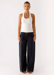 Johnny Low Rise Wide Leg Denim Jeans Grey Charcoal