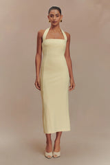 Amelita Suiting Halter Midi Dress Pale Lemon