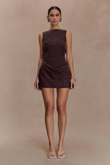 Bexley Draped Mini Dress Dark Chocolate