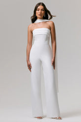 Enchanted White High Neck Jumpsuit With Scarf