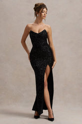 Adalee Black Sequin Strapless Maxi Dress