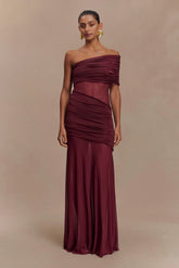 Dallas One Shoulder Mesh Maxi Dress Burgundy