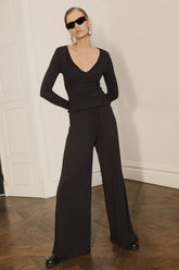 Dewi Wide Leg Modal Pants Black