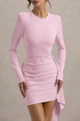 Zaya Pink Long Sleeve Mini Dress With Drape