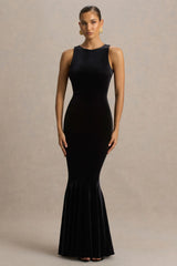 Pippa Black Velvet Crew Neck Mermaid Maxi Dress