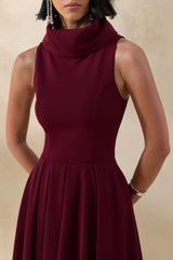 Exclusivity Burgundy High Neck Midi Dress