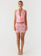 Iglesias Beaded Sequin Mini Skirt Pink