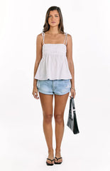 Solei White Ruched Tie Strap Top