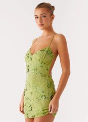 Vietta Sequin Cami Micro Mini Dress Lime