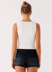 Tropics Low Rise Denim Mini Skort Washed Dark Blue